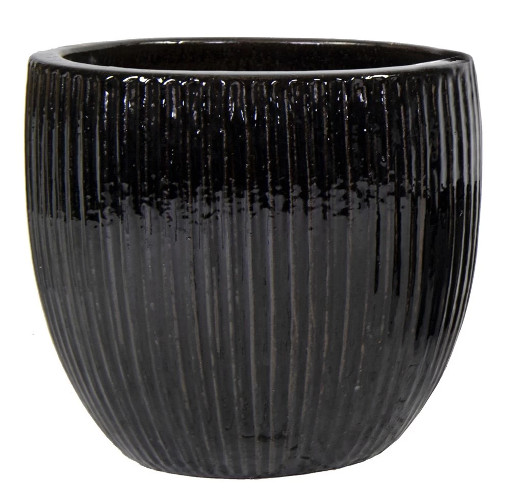 Portly Egg Rib Shiny Black - Ø 20 X H 18 Cm 3 Portly Egg Rib Shiny Black - Ø 20 X H 18 Cm