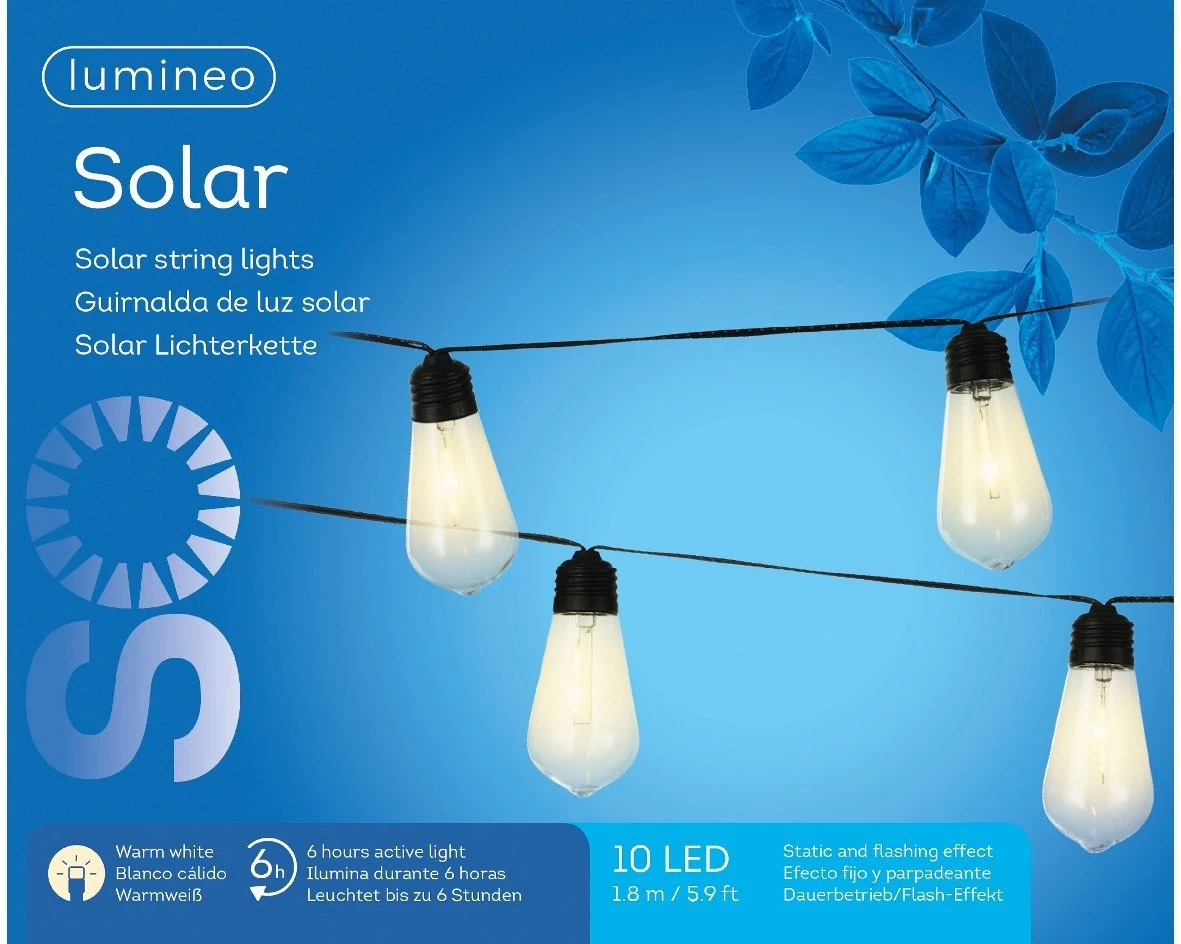 Lumineo Solar Partyverlichting 10 Lamps - 180 Cm 4 Lumineo Solar Partyverlichting 10 Lamps - 180 Cm - Afbeelding 2